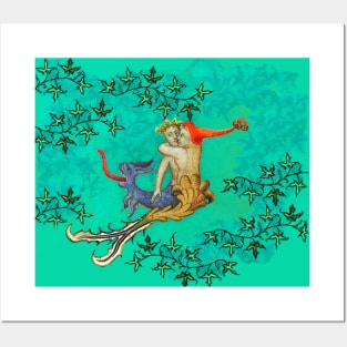 LOVE IN THE BLUE ABYSS Mermaid Fall in Love with a Triton Half Sea Dragon Posters and Art